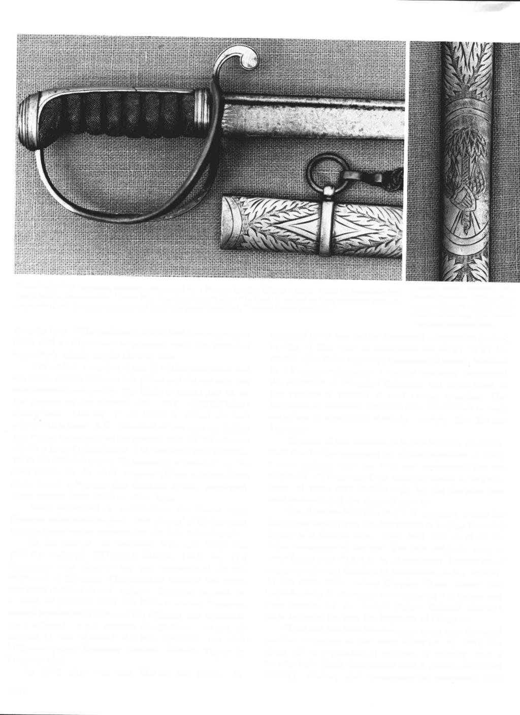 Center panel, obverse side, South Carolina Militia Dra- goon Officer,s brass scabbard, showing the South Carolina palmetto tree. Model 1833 U.S. Dragoon Officer's saber used by a South Carolina Militia Officer.
