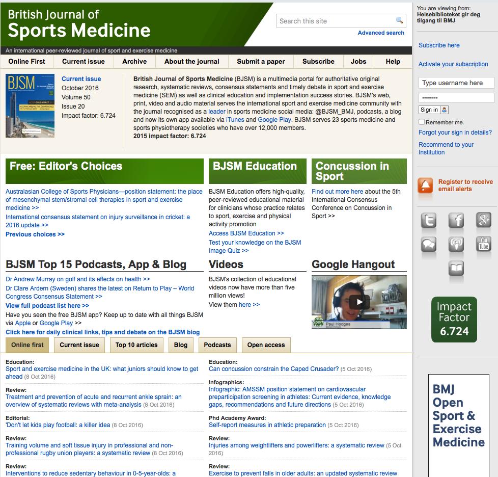 8 British 7 Journal of 6 5 Sports 4 Medicine 3 2