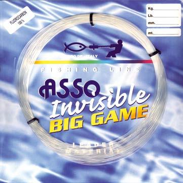 14 ASSO INVISIBLE BIG GAME FLUOROCARBON ASSO BIG CATCH FLUOROCARBON 15 It is nearly invisible in water It has a long fight endurance, allowing you to bring also large fish to the boat side: even with
