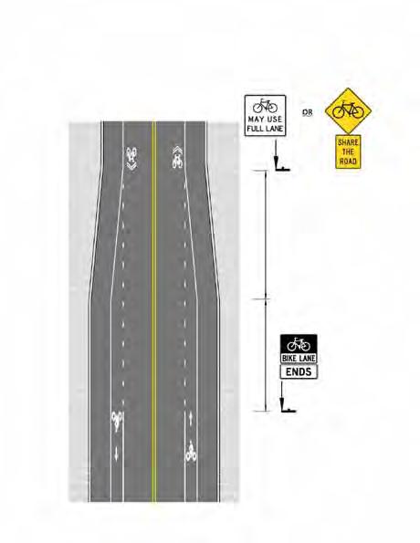 used for narrower lane widths. The taper terminating the bike lane should also conform to the MUTCD (Figure 3B-14, 2009 MUTCD).