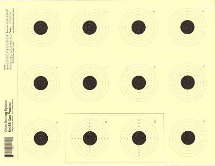 Orion BB Gun Practice Introduced Spring 2015 Single sheet no perforation Sighter bulls third row center. Much less expensive.