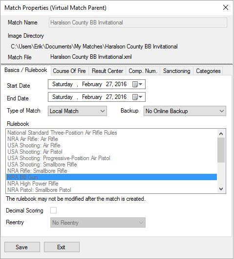 Match Setup: Rulebook Use meaningful names Dates are informational and for online listing.