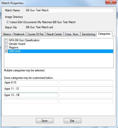 Match Setup: Categories Rulebook defined categories are not