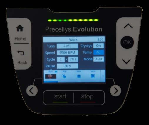 4 USE 4.1 Description of the user interface 4.1.1 Main interface 1 2 3 1 4 5 6 Figure 4: Precellys Evolution main interface screen 1 Mixer protocol settings interface: see Precellys Evolution user manual (02520-800-DU003-B).