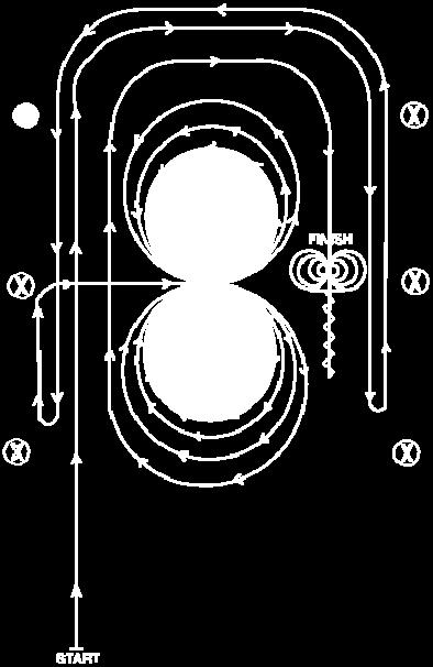 Complete four spins to the right. Hesitate. 5. Beginning on the left lead, complete three circles to the left: the first two circles large and fast; the third circle small and slow.