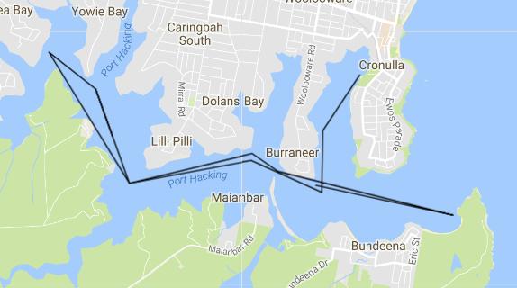Alternate Course 2 Start at the Southern end of Gunnamatta Bay and travel east towards Jibbon Point. Ama turn 180 degrees and travel west down the bay toward Deeban Spit.