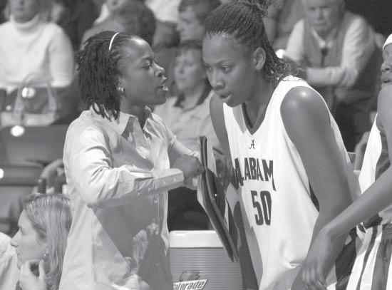 In addition to her scheduling and scouting duties, she was also responsible for coaching the Crimson Tide backcourt. She helped guide guard Navonda Moore to all-conference honors.