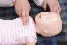 Infant CPR Compression depth, about 1 ½ inches (4 cm), or at