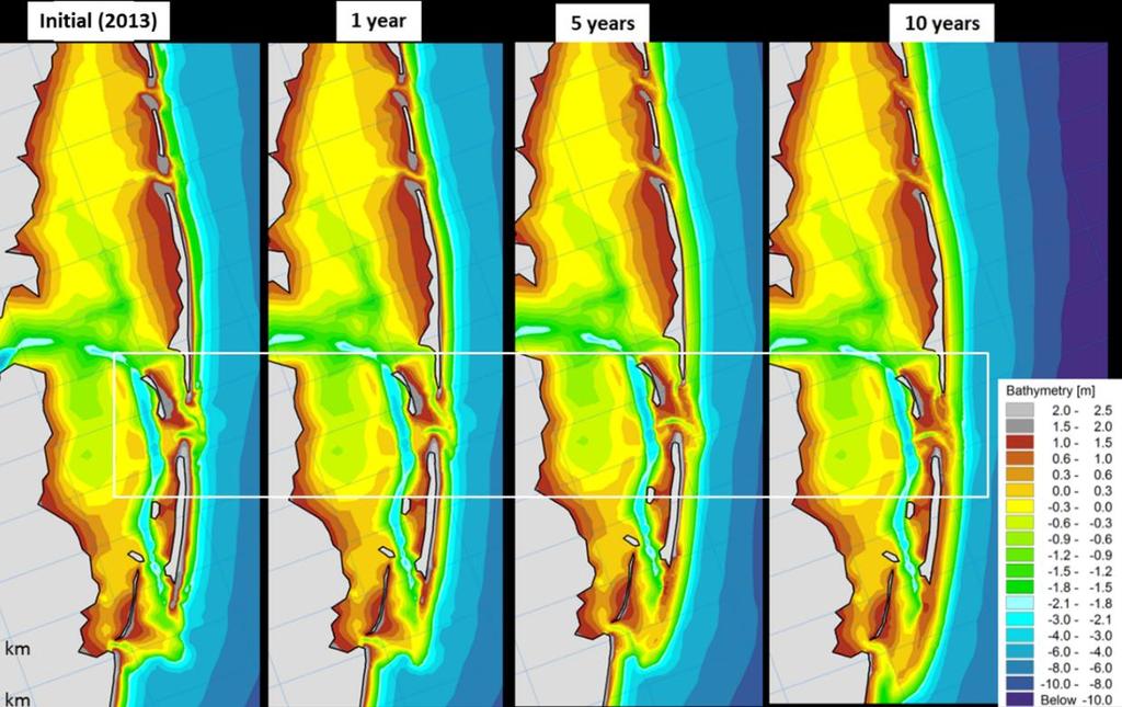 COASTAL ENGINEERING 2016 7 MORPHOLOGICAL MODEL A morphological model was developed to examine the potential evolution of the bathymetry under the combined action of waves and tidal currents, with