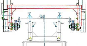 The fact, that the track width of the two parallel running haul ropes is wider than the width of the carriers, allowed to suspend the carriers effectively between