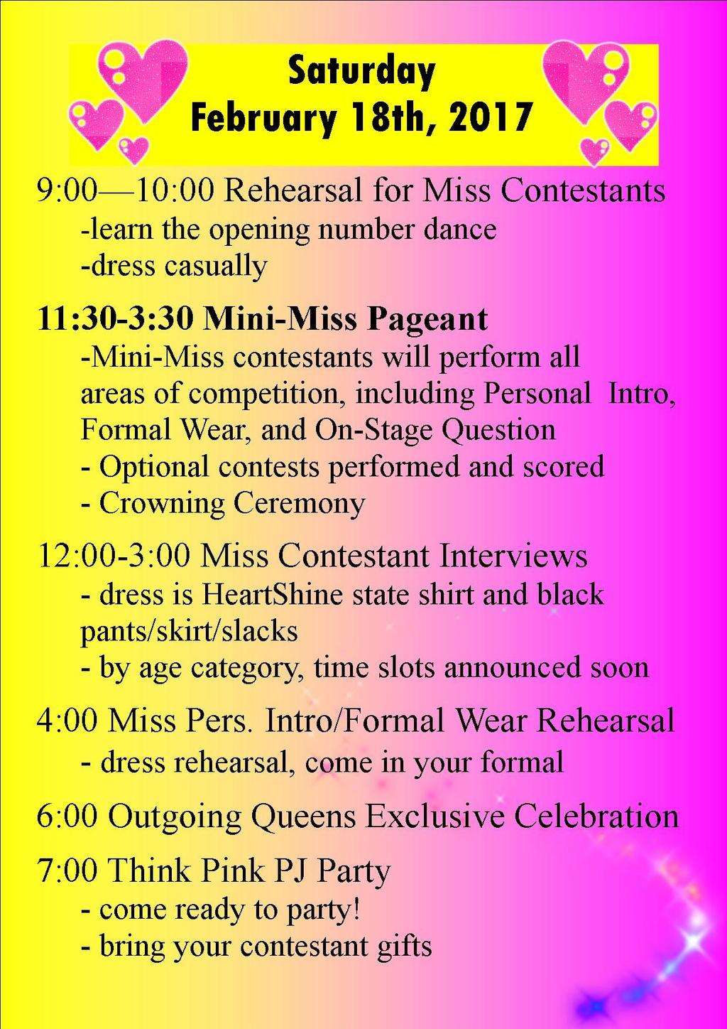 Mini-Miss is taking place on Friday and Saturday (with crowning ceremony and all competitions on
