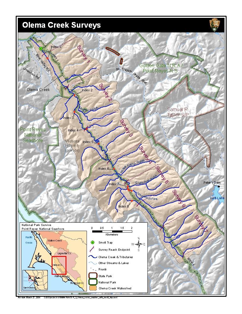Figure 2. Olema Creek map.