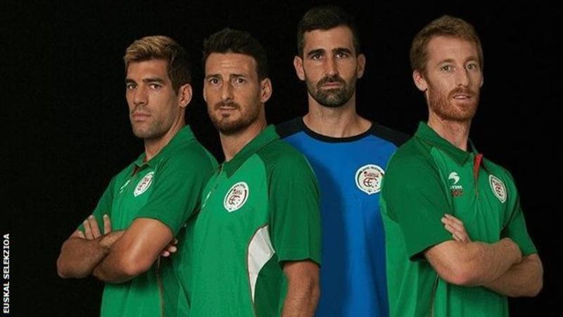Basque Country: The Spain internationals playing for a different team By Matt Davis BBC Sport Aritz Aduriz (second from left) in the Basque Country strip Spain's oldest goalscorer Aritz Aduriz played