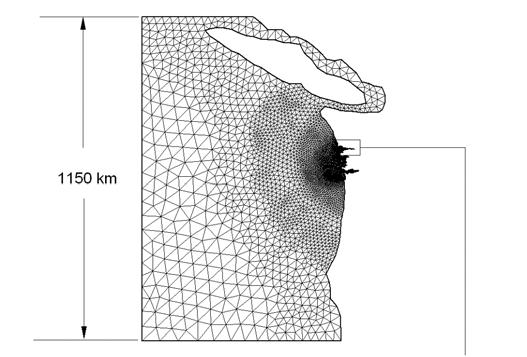 Tidal Circulation Modeling A finite-element grid was developed for the ADCIRC model to simulate water surface elevation and circulation as a function of tidal and wind forcing over the entire Grays