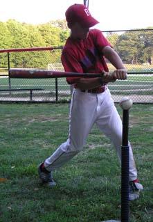 Batting Stance and Swing STANCE: Feet wider than shoulders, weight on balls of feet, knees bent, hips squared to home plate, upper body upright, shoulders squared to plate, elbows below hands, wrists