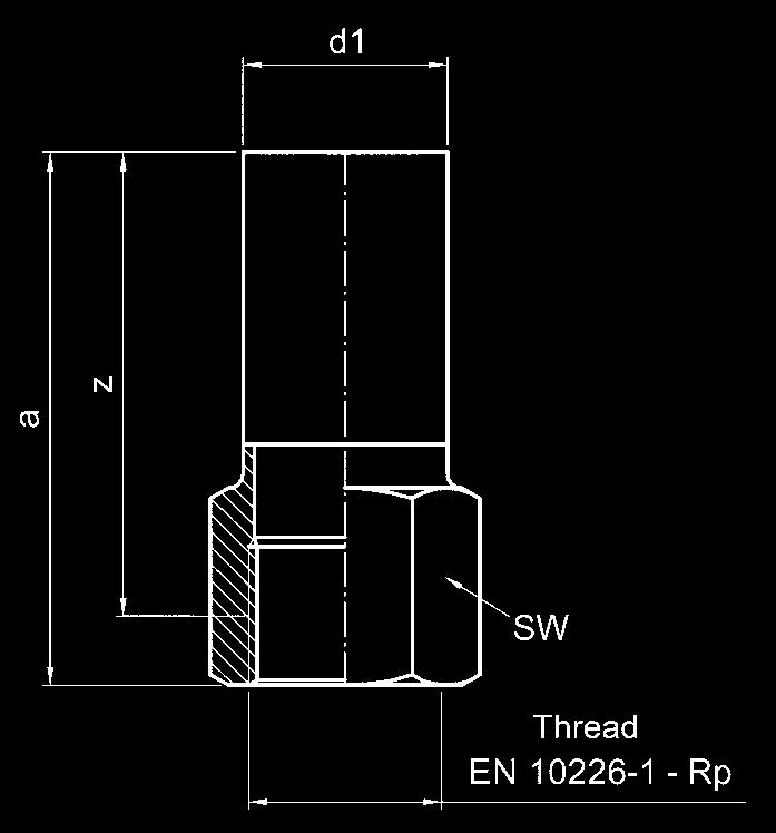 KemPress Stainless Male BSPT/R Thread Adaptor, Female Socket 15-54 mm n 76 & 108 mm Standard Industry Gas Dimension d1 x R a z SW 096050 096063