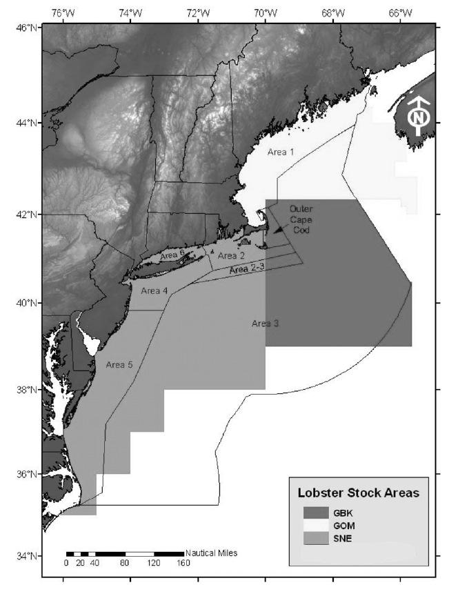 Figure 1. American lobster conservation management areas and biological stock assessment areas.