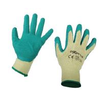 SAFETY GLOVES Product Description Product Image Brand: Exena DESCRIPTION: Green Latex Palm and yellow Poly Cotton Glove Coated palm Elasticized cuff Rough finish over According to EN 388+2143