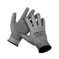 Transport logistics DESCRIPTION: Gray pu palm coated glove Level 3 cut resistance glove According to EN 388+4322 BENEFITS: A flexible, provide high degree of comfort Protects the hand in damp