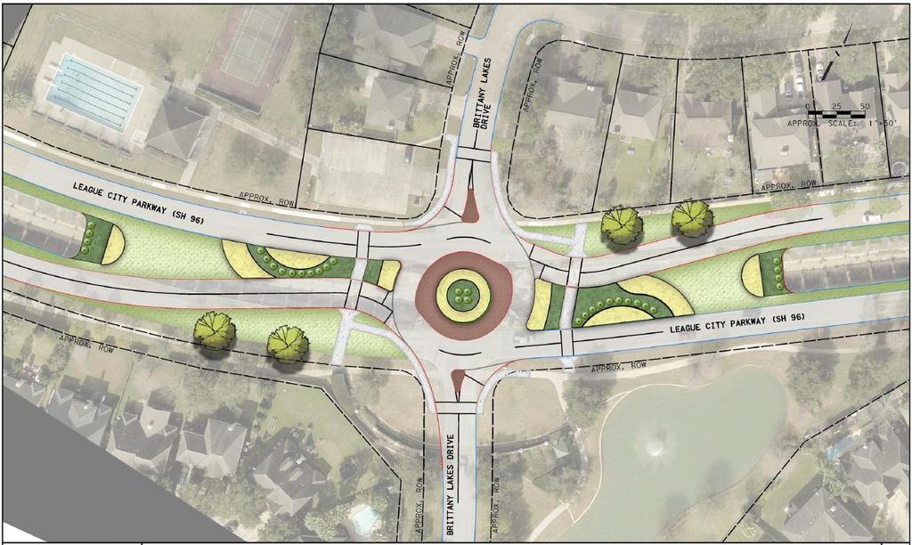 Concept 3 Roundabout Features: Extensive revision of intersection geometry Approach roadways are also modified Accommodated within existing ROW Partial conversion of open drainage to covered No