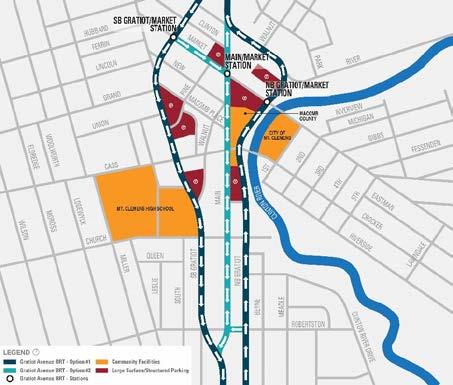 The BRT alternative s potential station locations shown in Figure 3-2 are: 1. Bricktown 2. Eastern Market 3. Mack Avenue 4. Warren Avenue 5. Van Dyke Avenue 6. McClellan Avenue 7. Harper Avenue 8.