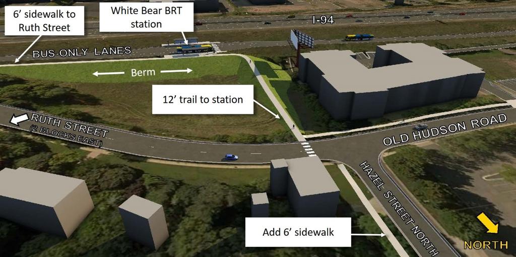 Station Location and Guideway Design Refinements (September 2018) At the White Bear Station, the proposed BRT route would be
