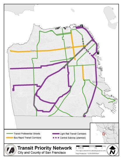 route in the northern half of San Francisco, with tens of thousands of travelers using MUNI and Golden Gate Transit on Van Ness Avenue each day.