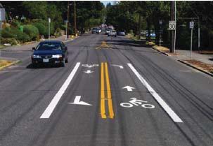 Bike Left Turn Lanes can be used to help address this issue where bicycle boulevards intersect with streets at off-set locations.