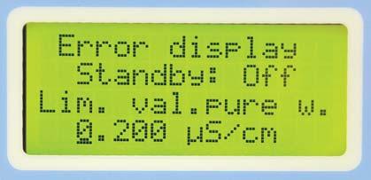 12 System control User menu Ultrapure water limiting value Two presses on the menu-key in this menu allow the fault display for the pure water limiting value and the pure water limiting value to be