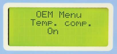 then the display shows: Switch temperature compensation on/off Basic setting: On Setting range: On,