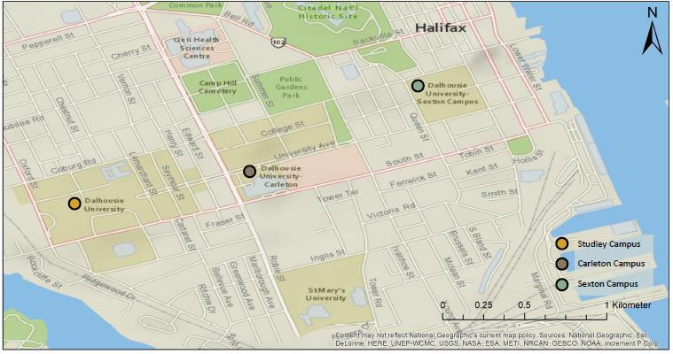 9 Figure 1-3: Dalhousie University Halifax Campus Locations Figure 1-2 displays the location of Dalhousie s Agriculture campus, located in Truro, and the Halifax campuses, located on the Halifax