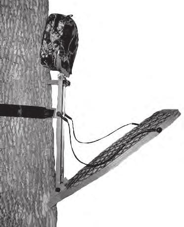 FIGURE 5: ATTAH BUKLE STRAP TO VERTIAL SUPPORT TO SEURE STAND TO TREE WARNING DO NOT LIFT THE FOOT PLATFORM WHILE THE STAND