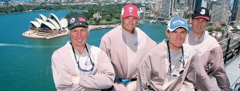 AFL ANNUAL REPORT 2005 A BRIDGE TOO FAR: AFL coaches cross Sydney Harbour Bridge the hard way as part of a Community Camps promotion in Sydney early in 2005.