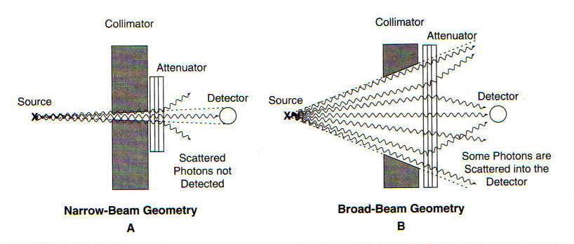 detector. The difference between narrow and broad beam geometry is illustrated in Figure 4.4. Figure 4.4 Narrow and broad beam geometry (Bushberg et al 2002).