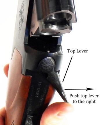 Top Lever: The top lever is used to open the action. As shown in Figure 4, rotate the top lever to the right. This will allow the action to break open.