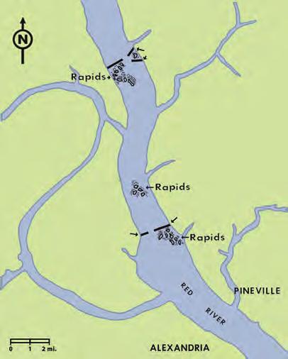 As they headed south, the water level in the Red River dropped. The river was so low that the Union fleet could not pass over the rocks at Alexandria.