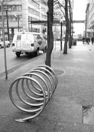 Rack Types: Spiral Security: bicycles vulnerable Safety & detectability: racks are detectable and visible Usability: does not support