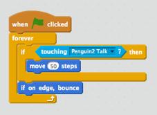 In this case 50. The remedy for the ball running from the screen is already known from the penguin: bounce at the edge.