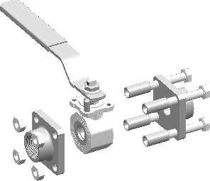 2. Loosen the bottom two hexagonal nuts (4) by approx. 2 to 3 turns. 3. Remove the top two hexagonal nuts, hexagonal screws (3) and spacer sleeves (2). 4. Remove the centre part of the ball valve (5).