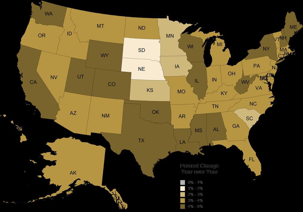 Per Capita Personal Income Growth 1-Year Top 10 New York Wyoming Illinois West Virginia