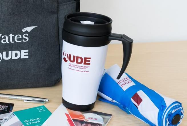 Reusable Takeaway Cups 2,500 +VAT Each delegate will receive a reusable takeaway cup at conference registration. This will be branded with your company logo, along with the AUDE logo.