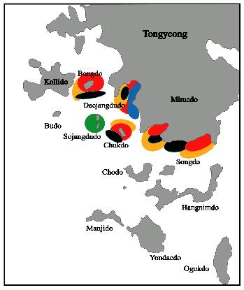 Location of releasing and released target species in the Tongyeong marine
