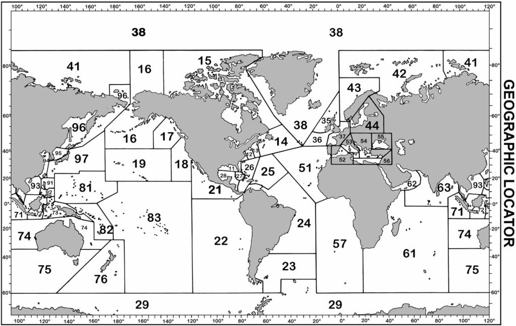 For chart numbering purposes, the world is divided into nine regions, each corresponding to the geographic limits of one of the nine regions in the NIMA Catalog of Maps, s, and Related Products, Part