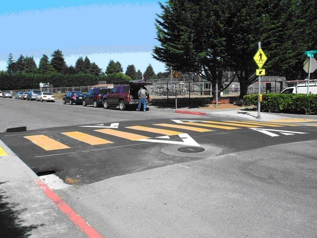 They are often used on residential streets where speeding and high cut-through traffic volumes are observed. drivers. Raised crosswalks may contain special paving or textures to enhance visibility.