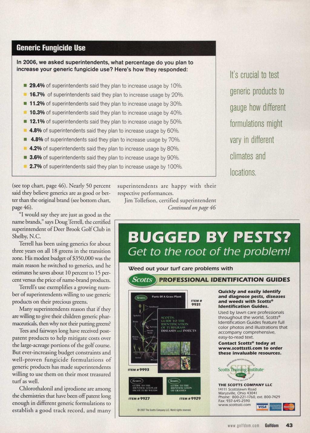 Generic Fungicide Use In 2006, we asked superintendents, what percentage do you plan to increase your generic fungicide use? Here's how they responded: 29.