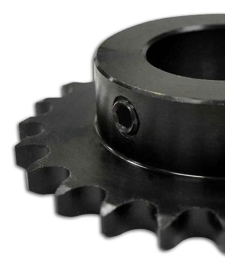 SPROCKETS SOLUTIONS WHY TSUBAKI SPROCKETS ARE YOUR BEST CHOICE... U.S. Tsubaki finished bore sprockets come with a keyway and two set screws standard. U.S. Tsubaki stock sprockets are made from 1045 cold rolled carbon steel, and are black oxide coated for maximum corrosion resistance and durability.