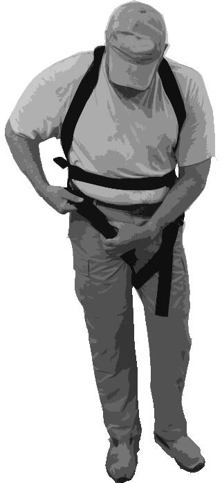 With your right arm in the right shoulder strap, repeat this Step for your left arm. The full-body fall arrest harness shall now be hanging loosely about your torso as shown in Figure 4.