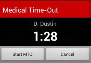 1.2. Medical Time-Out In the event that Medical Time-Out is selected, a pop-up with the changeover stopwatch appears: Tapping the Start MTO button will initiate a new timer for the medical time-out.