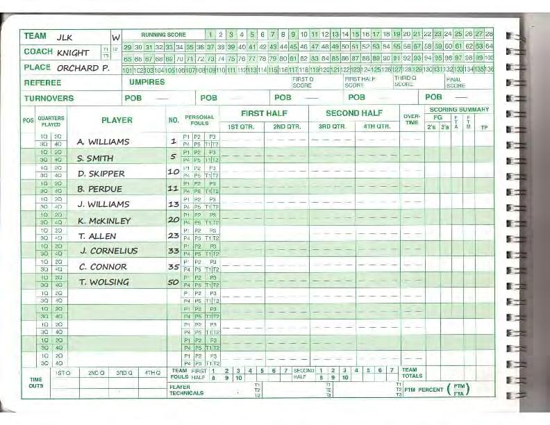Get the Score Book Set-Up Enter Team Name, Coaches Name, Place of Game and Color of Jersey Referee Information is Preferred, but