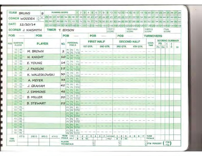 Get the Score Book Set-Up Enter Opposing Team Name, Coaches Name, Place of Game and Color of Jersey Helpful Tips Ask the